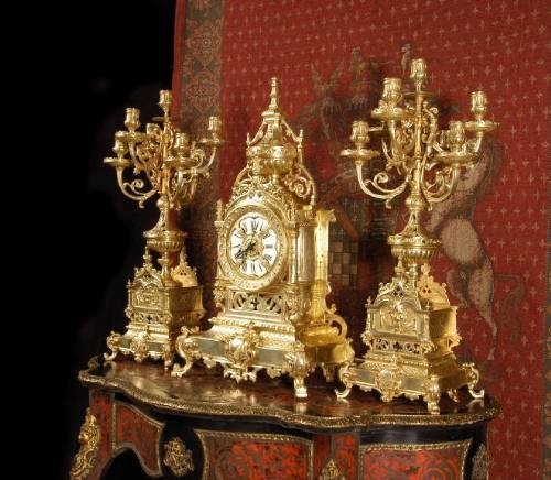 fig 2. Massive Gilt Brass Gothic Clock Set ~ Antique French - Circa 1880 ~